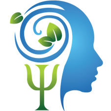 Psychology head logo with green leaves.